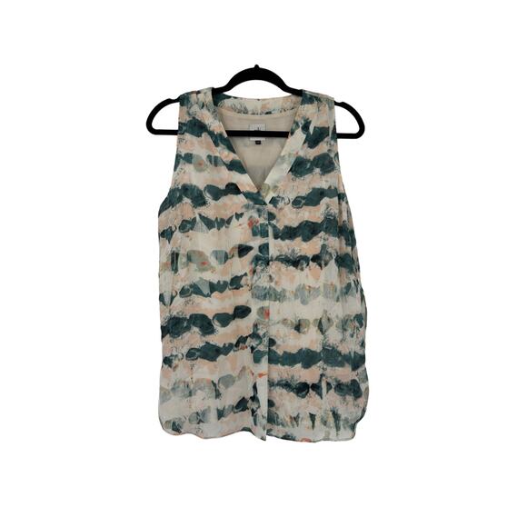 Cabi Top Womens Small Gelato Watercolor Blouse Pink Teal Sleeveless V-Neck #5035 - Picture 1 of 5